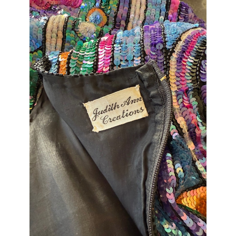 Judith Ann Creations Vintage Sequin Wearable Art Deco Mini Statement Dress Silk - Picture 8 of 16